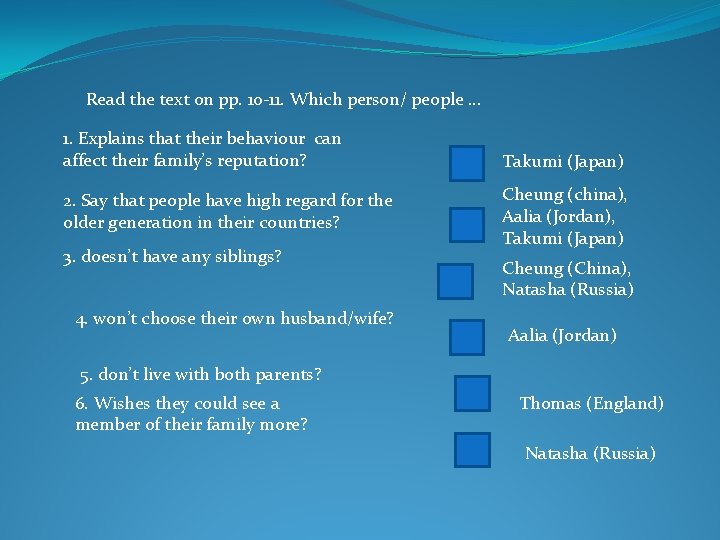 Read the text on pp. 10 -11. Which person/ people … 1. Explains that