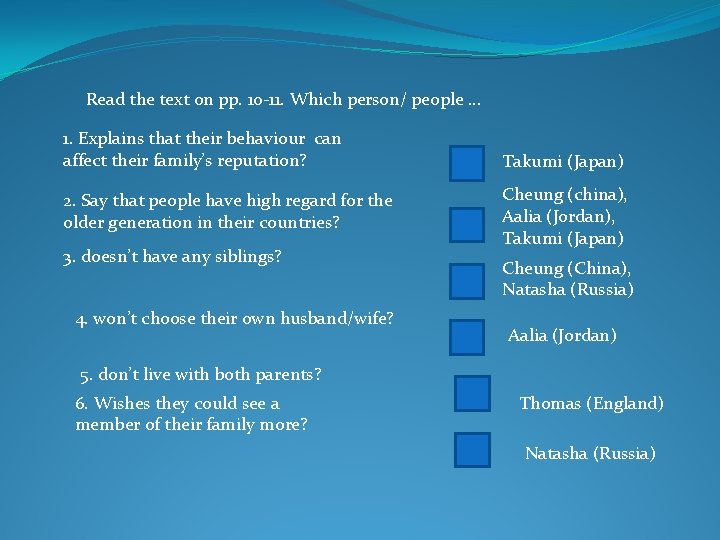 Read the text on pp. 10 -11. Which person/ people … 1. Explains that