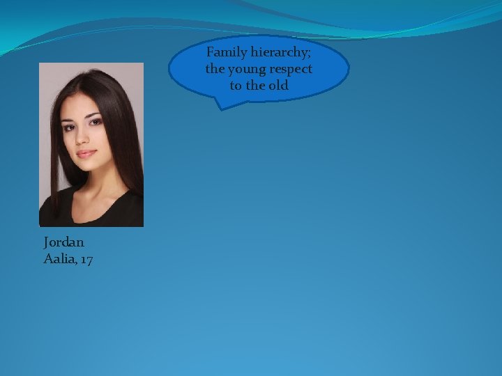 Family hierarchy; the young respect to the old Jordan Aalia, 17 