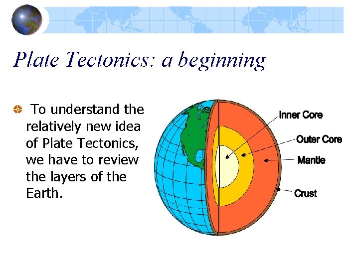Plate Tectonics: a beginning To understand the relatively new idea of Plate Tectonics, we Plate Tectonics: a beginning To understand the relatively new idea of Plate Tectonics, we