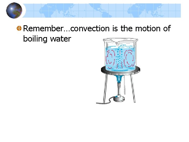 Remember…convection is the motion of boiling water Remember…convection is the motion of boiling water