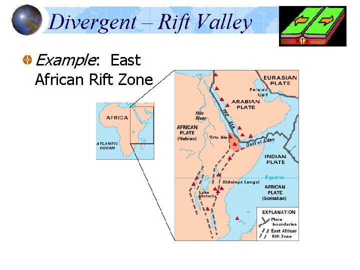 Divergent – Rift Valley Example: East African Rift Zone Divergent – Rift Valley Example: East African Rift Zone