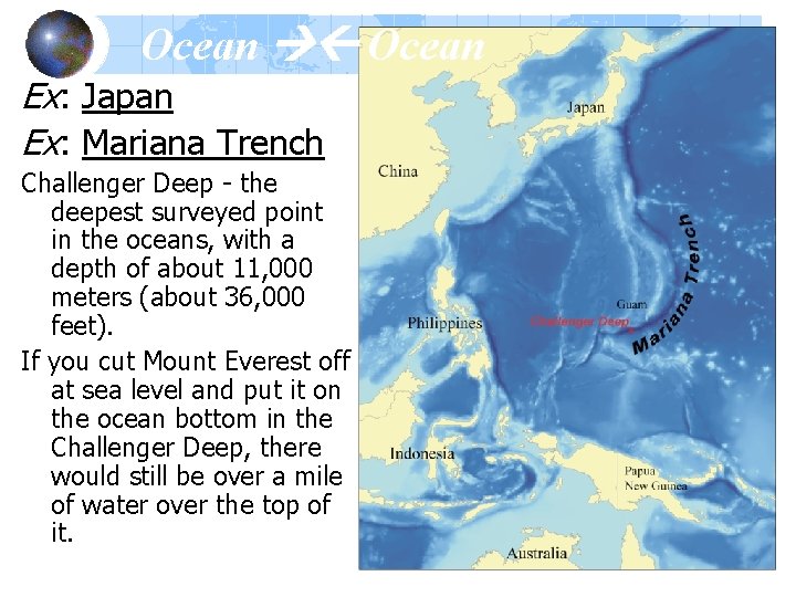 Ocean Ex: Japan Ex: Mariana Trench Challenger Deep - the deepest surveyed point in Ocean Ex: Japan Ex: Mariana Trench Challenger Deep - the deepest surveyed point in