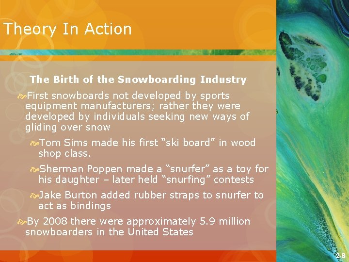 Theory In Action The Birth of the Snowboarding Industry First snowboards not developed by