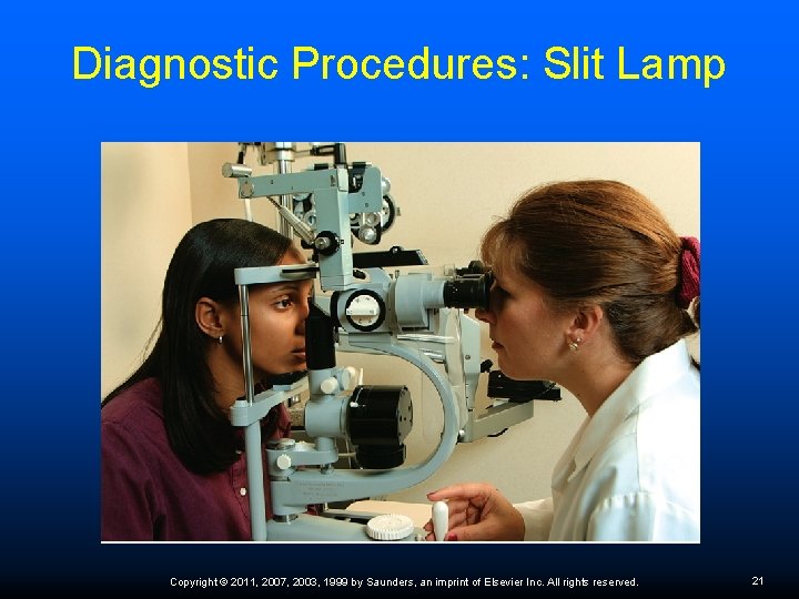 Diagnostic Procedures: Slit Lamp Copyright © 2011, 2007, 2003, 1999 by Saunders, an imprint