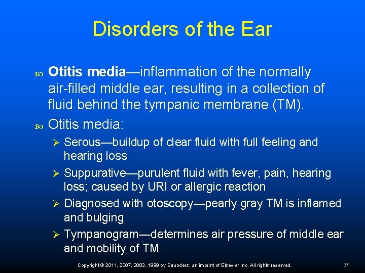 Disorders of the Ear Otitis media—inflammation of the normally air-filled middle ear, resulting in