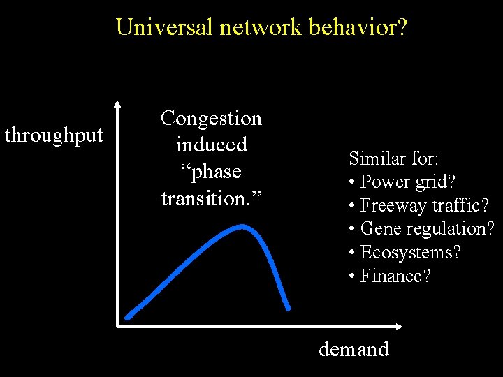 Universal network behavior? throughput Congestion induced “phase transition. ” Similar for: • Power grid?