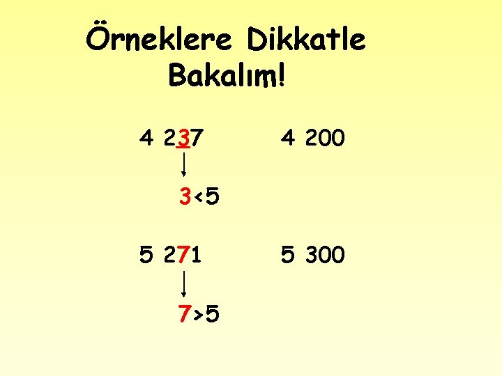 Örneklere Dikkatle Bakalım! 4 237 4 200 3<5 5 271 7>5 5 300 