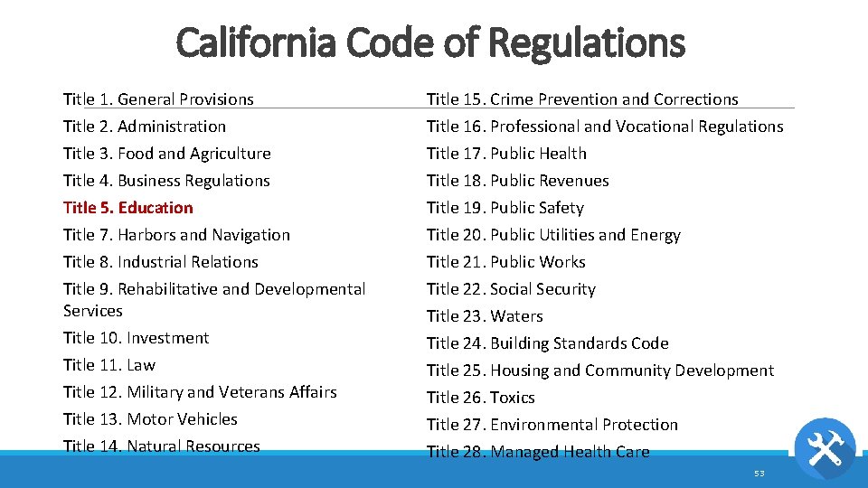 California Code of Regulations Title 1. General Provisions Title 15. Crime Prevention and Corrections
