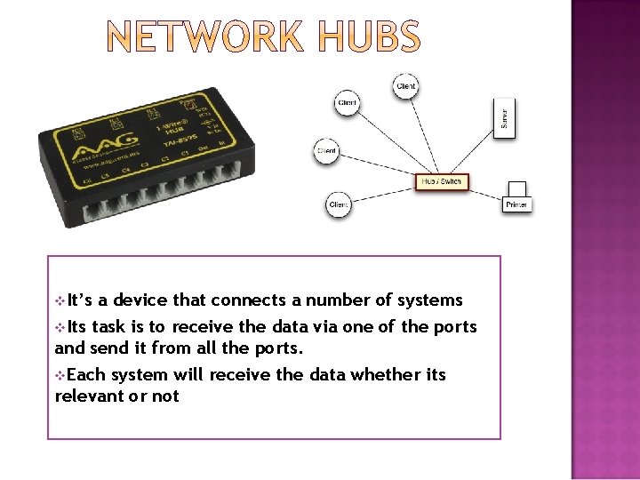 v. It’s a device that connects a number of systems v. Its task is