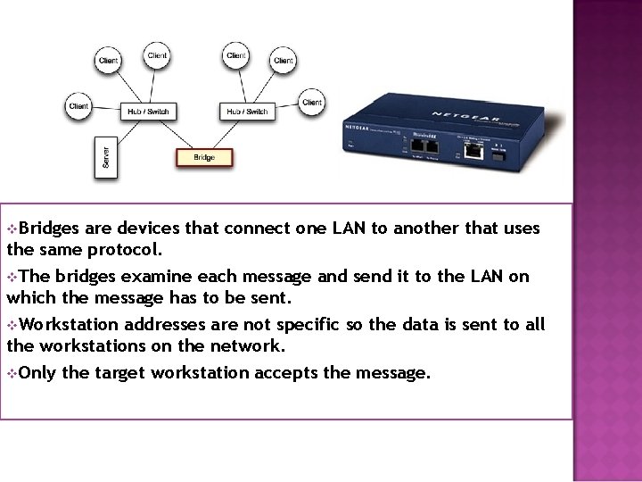 v. Bridges are devices that connect one LAN to another that uses the same