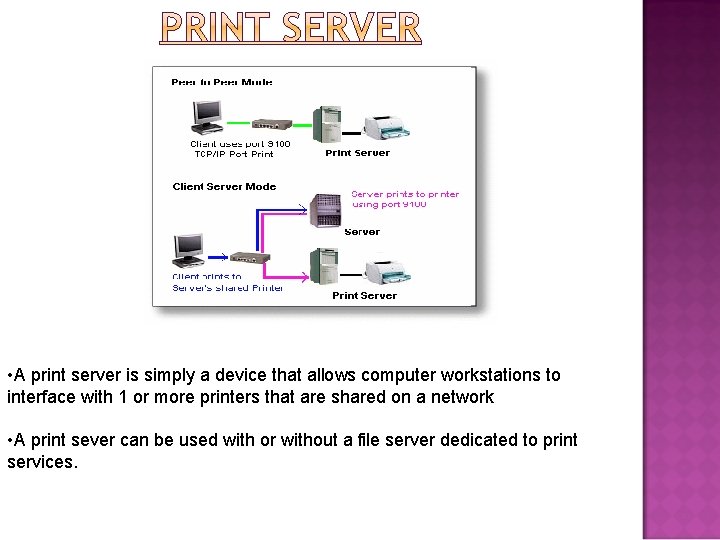  • A print server is simply a device that allows computer workstations to