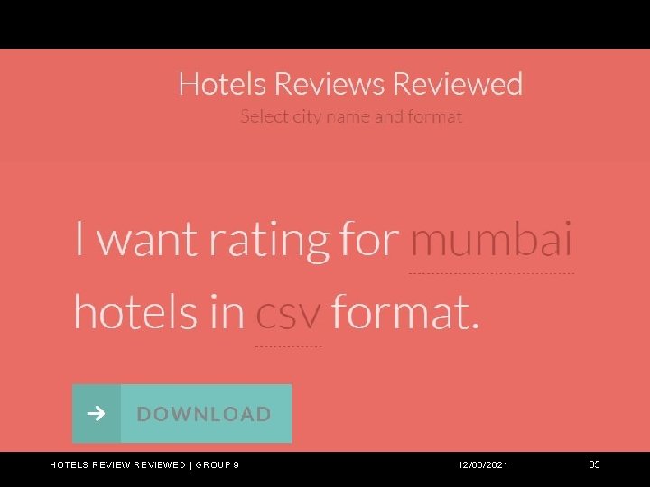 HOTELS REVIEWED | GROUP 9 12/06/2021 35 