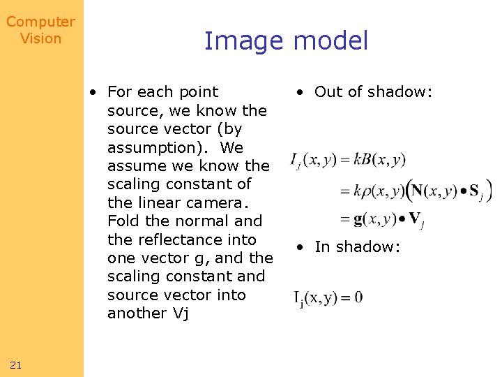 Computer Vision Image model • For each point source, we know the source vector