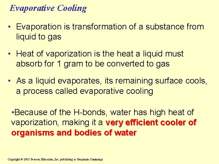 Evaporative Cooling • Evaporation is transformation of a substance from liquid to gas •