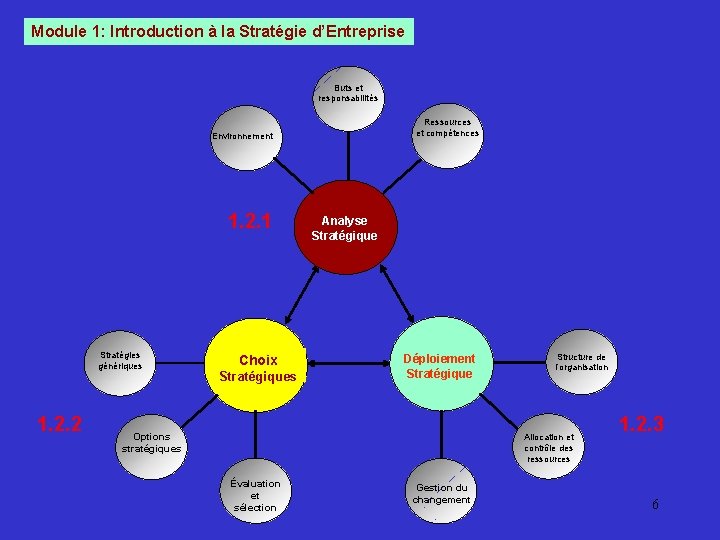 Module 1: Introduction à la Stratégie d’Entreprise Buts et responsabilités Ressources et compétences Environnement