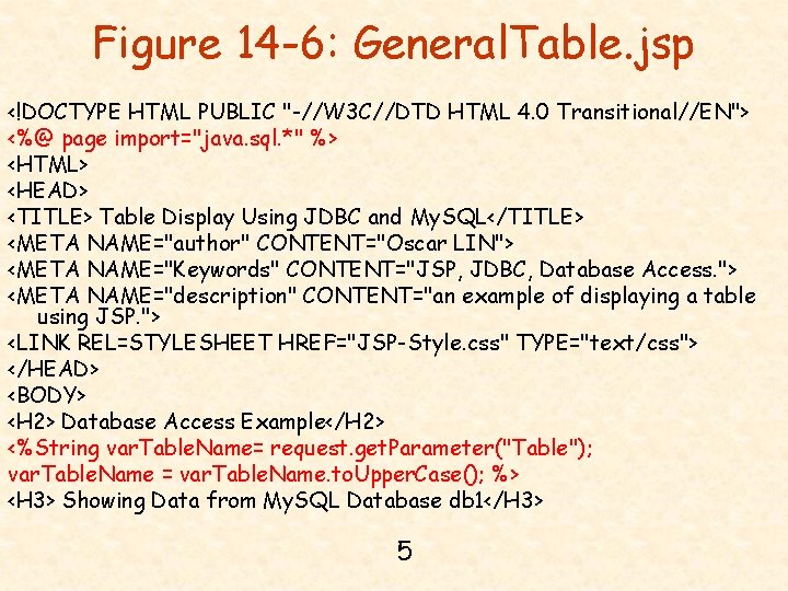 Figure 14 -6: General. Table. jsp <!DOCTYPE HTML PUBLIC "-//W 3 C//DTD HTML 4.