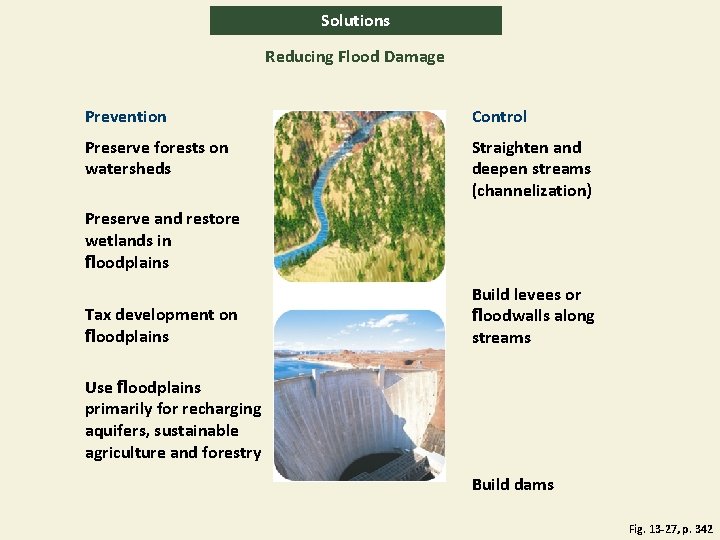 Solutions Reducing Flood Damage Prevention Control Preserve forests on watersheds Straighten and deepen streams