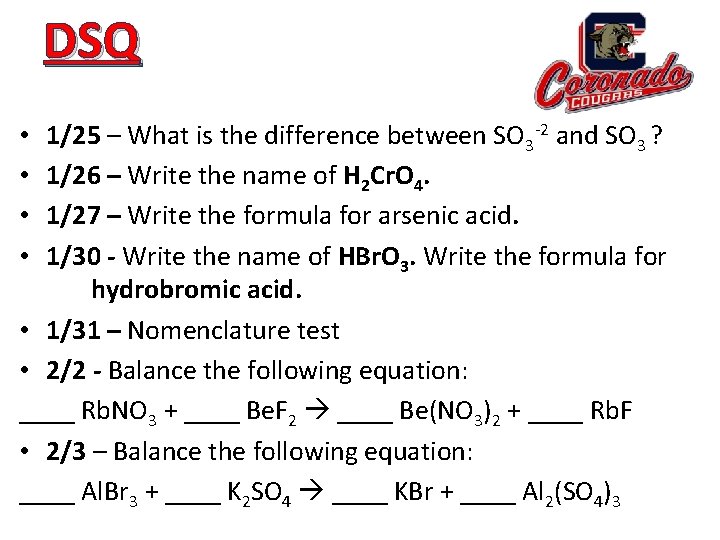 DSQ 1/25 – What is the difference between SO 3 -2 and SO 3