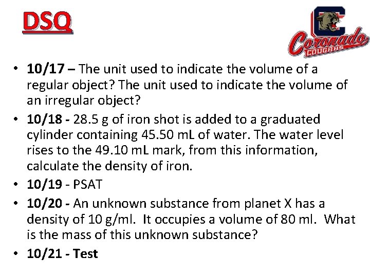 DSQ • 10/17 – The unit used to indicate the volume of a •