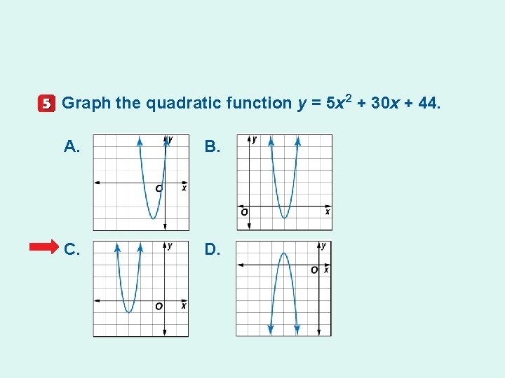 Graph the quadratic function y = 5 x 2 + 30 x + 44.