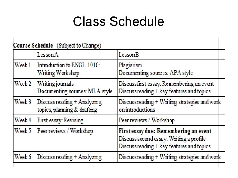 Class Schedule 