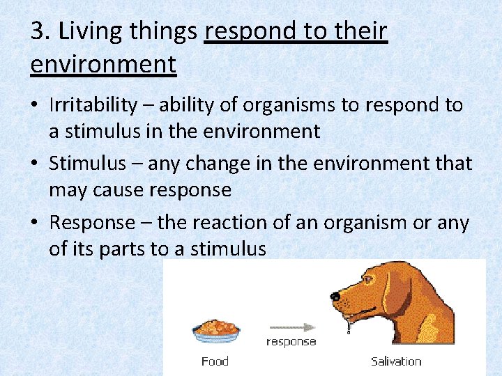 3. Living things respond to their environment • Irritability – ability of organisms to