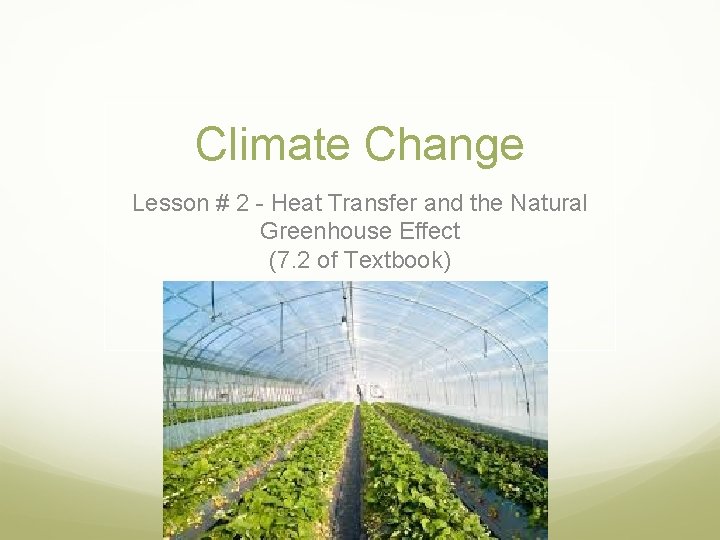 Climate Change Lesson # 2 - Heat Transfer and the Natural Greenhouse Effect (7.