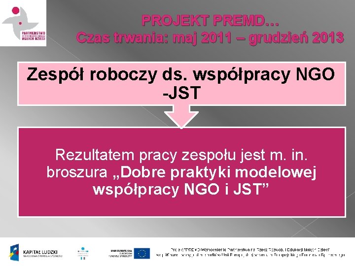 PROJEKT PREMD… Czas trwania: maj 2011 – grudzień 2013 Zespół roboczy ds. współpracy NGO