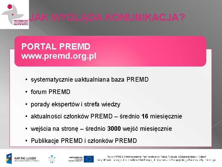 JAK WYGLĄDA KOMUNIKACJA? PORTAL PREMD www. premd. org. pl • systematycznie uaktualniana baza PREMD