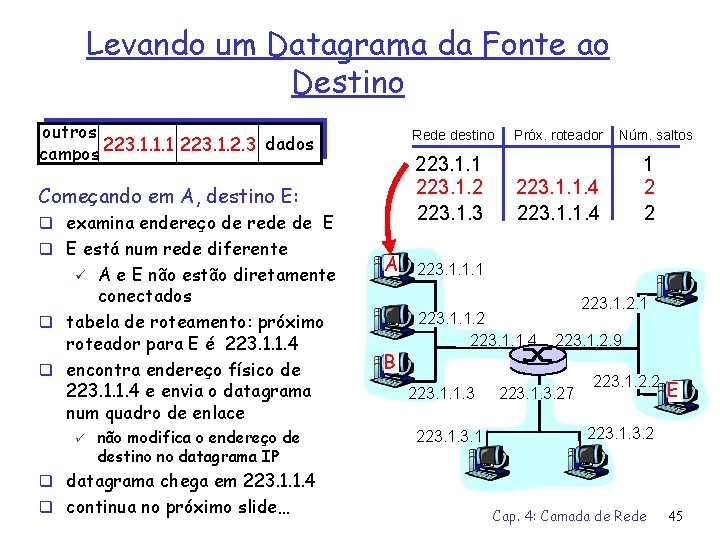 Levando um Datagrama da Fonte ao Destino outros dados campos 223. 1. 1. 1