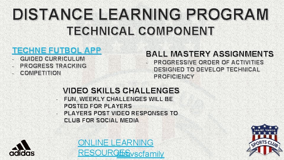 DISTANCE LEARNING PROGRAM TECHNICAL COMPONENT TECHNE FUTBOL APP - GUIDED CURRICULUM - PROGRESS TRACKING