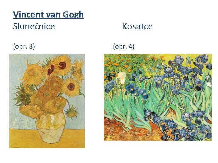 Vincent van Gogh Slunečnice (obr. 3) Kosatce (obr. 4) 
