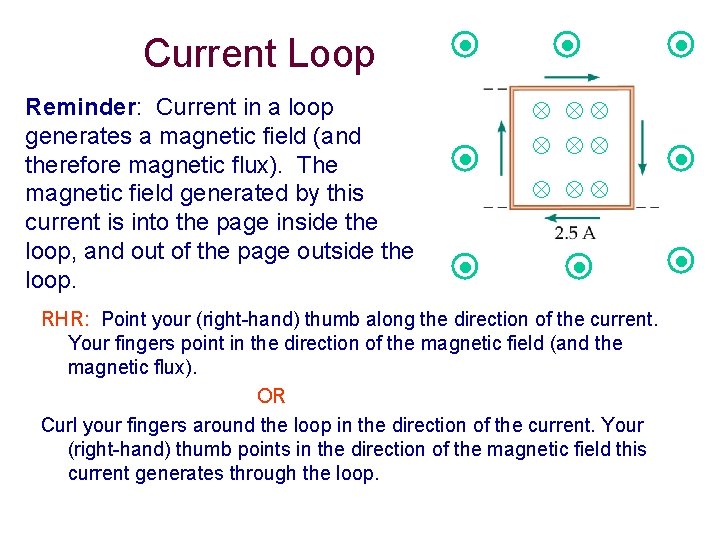 Current Loop Reminder: Current in a loop generates a magnetic field (and therefore magnetic