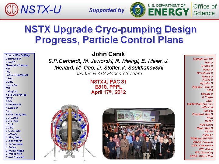 NSTX-U Supported by NSTX Upgrade Cryo-pumping Design Progress, Particle Control Plans Coll of Wm