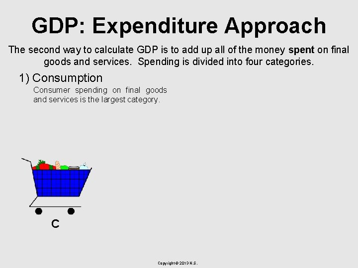 GDP: Expenditure Approach The second way to calculate GDP is to add up all