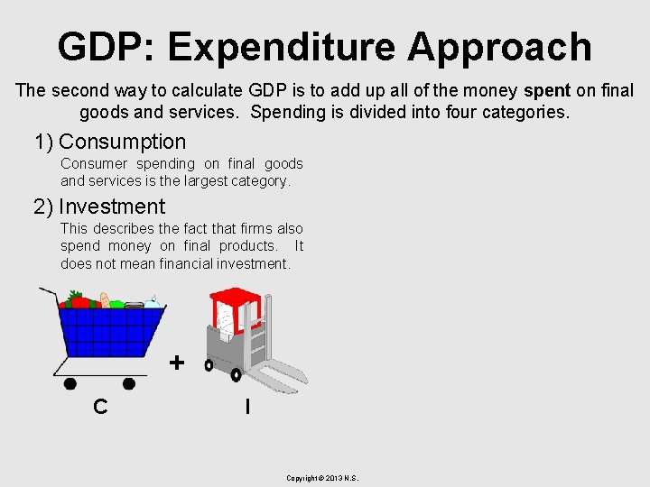 GDP: Expenditure Approach The second way to calculate GDP is to add up all