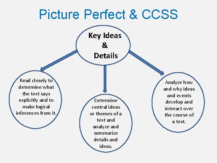 Picture Perfect & CCSS Key Ideas & Details Read closely to determine what the