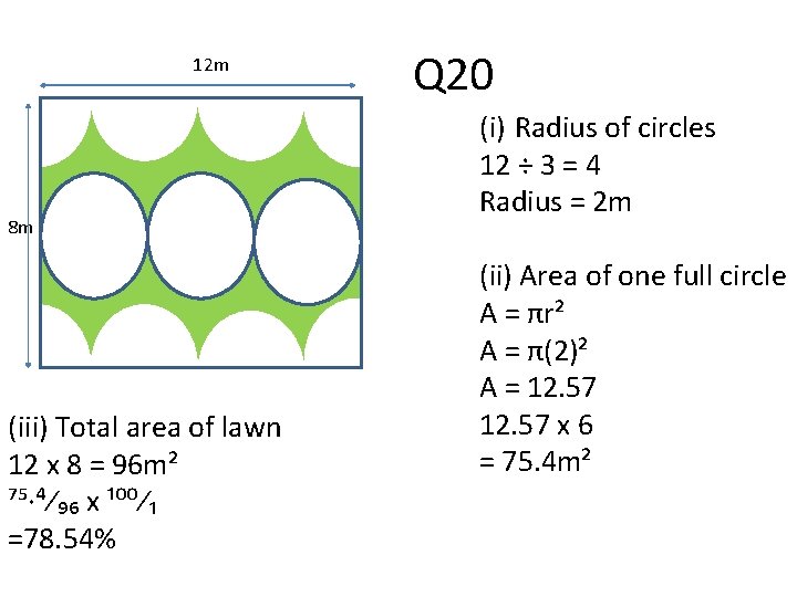 12 m 8 m (iii) Total area of lawn 12 x 8 = 96 12 m 8 m (iii) Total area of lawn 12 x 8 = 96