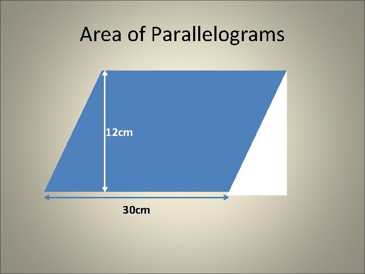 Area of Parallelograms 12 cm 30 cm Area of Parallelograms 12 cm 30 cm
