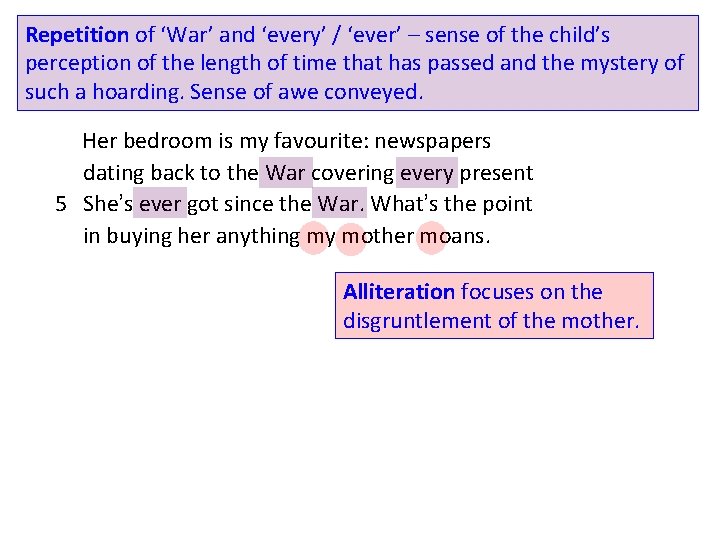 Repetition of ‘War’ and ‘every’ / ‘ever’ – sense of the child’s perception of Repetition of ‘War’ and ‘every’ / ‘ever’ – sense of the child’s perception of