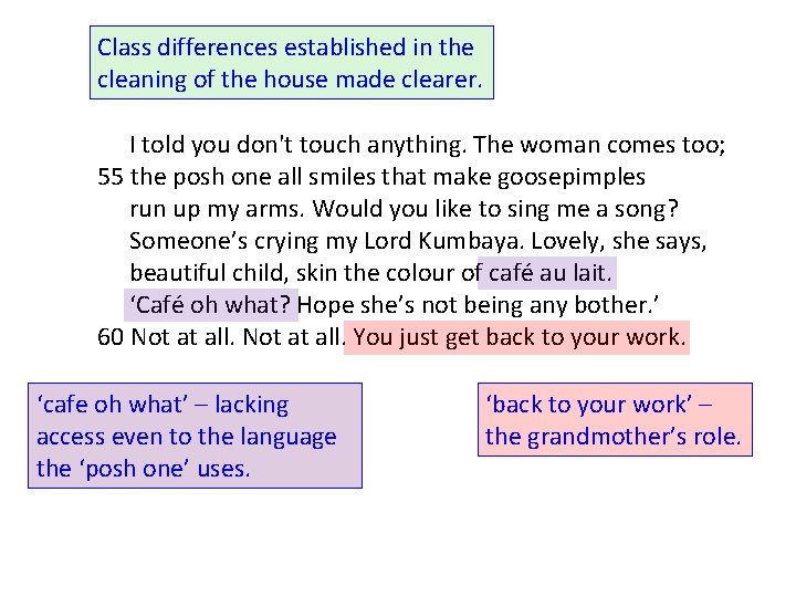 Class differences established in the cleaning of the house made clearer. I told you Class differences established in the cleaning of the house made clearer. I told you