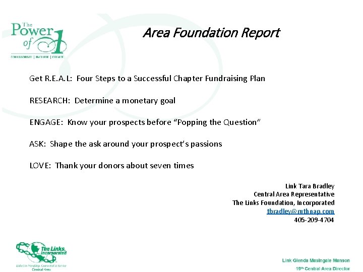 Area Foundation Report Get R. E. A. L: Four Steps to a Successful Chapter
