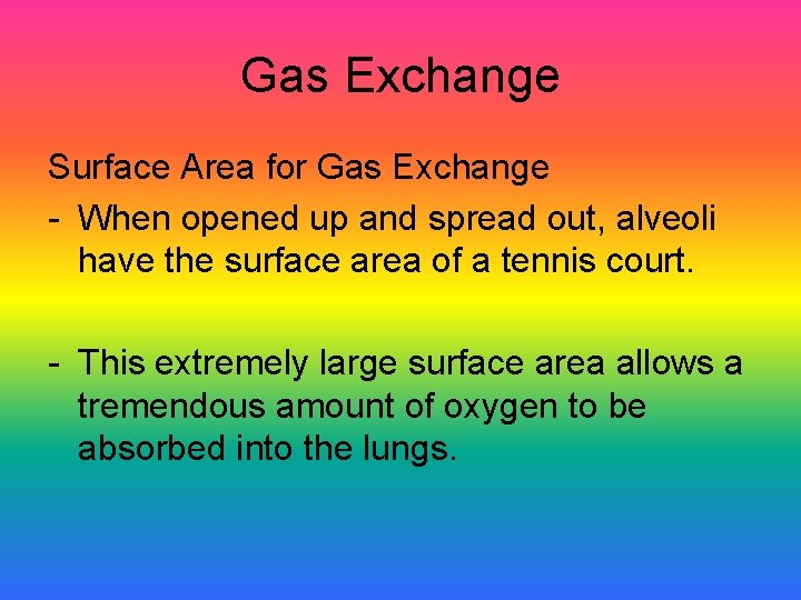Gas Exchange Surface Area for Gas Exchange - When opened up and spread out,