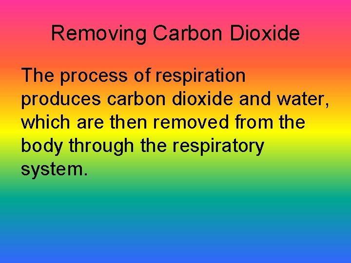 Removing Carbon Dioxide The process of respiration produces carbon dioxide and water, which are