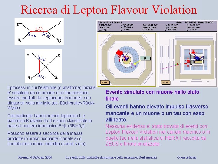Ricerca di Lepton Flavour Violation I processi in cui l’elettrone (o positrone) iniziale e’