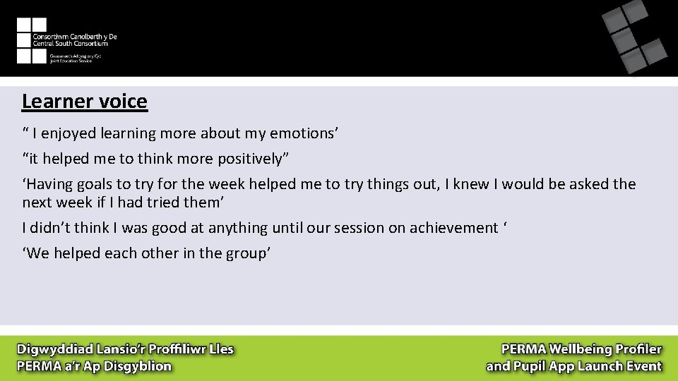 Learner voice “ I enjoyed learning more about my emotions’ “it helped me to