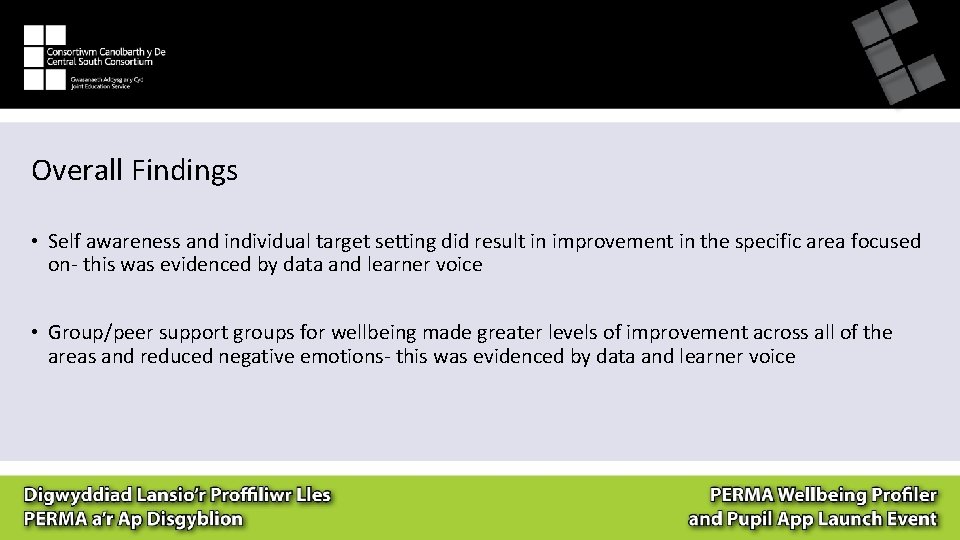 Overall Findings • Self awareness and individual target setting did result in improvement in