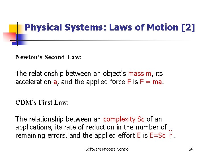 Physical Systems: Laws of Motion [2] Newton’s Second Law: The relationship between an object's