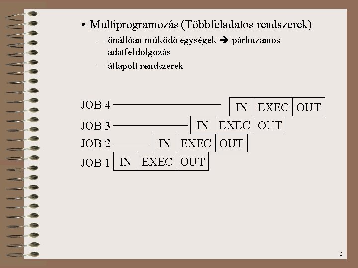  • Multiprogramozás (Többfeladatos rendszerek) – önállóan működő egységek párhuzamos adatfeldolgozás – átlapolt rendszerek